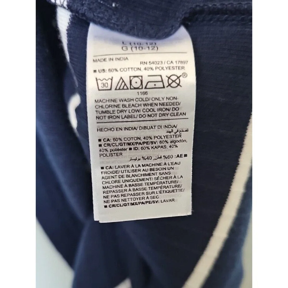 Old Navy Boys Large Striped Henley Shirt Navy Blue White Short Sleeve Ribbed